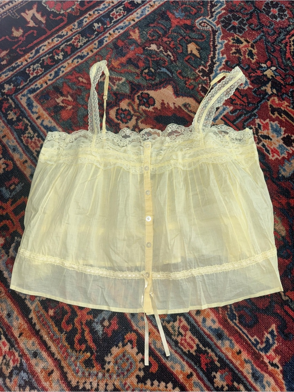 Abercrombie & Fitch Sheer Lace-Trim Camisole in Pale Yellow